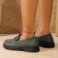 thumbnail image 4 of Army Green Female Frosted British Style Loafers With Round Toe And Thick Heel For Fall Winter Comfortable And Thick Sole, 4 of 9