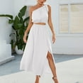 thumbnail image 2 of Drindf Dresses for Women 2023 Casual 2 Piece Solid Maxi Dress Summer One Shoulder Crop Top High Waisted Maxi Dress Trendy Split Skirt Set Boho Dress, 2 of 7