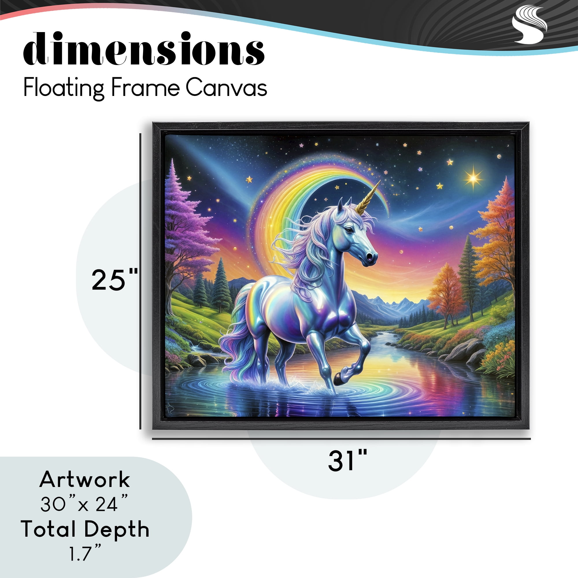 Stupell Industries Rainbow Prism Unicorn Black Framed Floater Canvas Wall Art, design by Tabz Jones