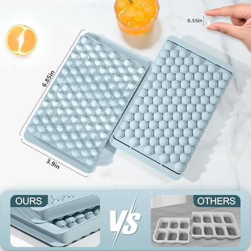 Stackable Mini Ice Cube Trays with Lid & Bin - 0.55 Inch Tiny Pebble Ice for Fast Cooling in Drinks, Easy Twist Release, Perfect for Iced Coffee and Cocktails (2-Pack, Blue)