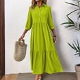 thumbnail image 2 of WTOBBY Women's Fashion Solid Color Notched Lapel 3/4 Sleeve Swing Dress, Casual Flowy Midi Dress with Wide Skirt for Spring Summer Elegance,Green XL, 2 of 7