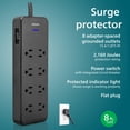 thumbnail image 3 of Regleta de alimentación con protector contra sobretensiones Philips EZfit de 8 salidas, color negro, 3 of 7