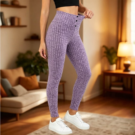JOANKDMI High Waisted Ribbed Leggings for Women with Button Detail Tummy Control Seamless Yoga Pants Slim Fit Stretchy Workout Athletic Tights for Gym Activewear