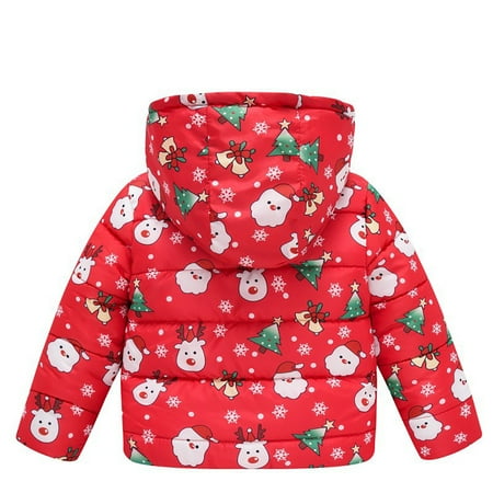 

EHTMSAK Children Girl Christmas Jackets Toddler Baby Pockets Zip Up Hooded Coat Fall Winter Long Sleeve Outerwear Red 2Y-7Y 110