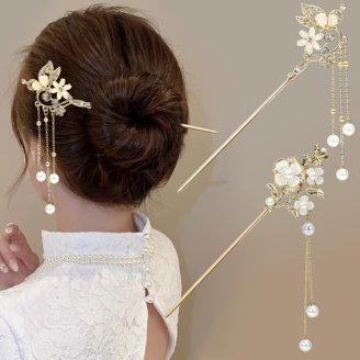 8 Vintage Chinese Hanfu Wooden Hair Sticks with Bead Pendants Hair Forks Bun Amazon.com : inSowni 8 Pieces Vintage Asian Chinese  main image 3