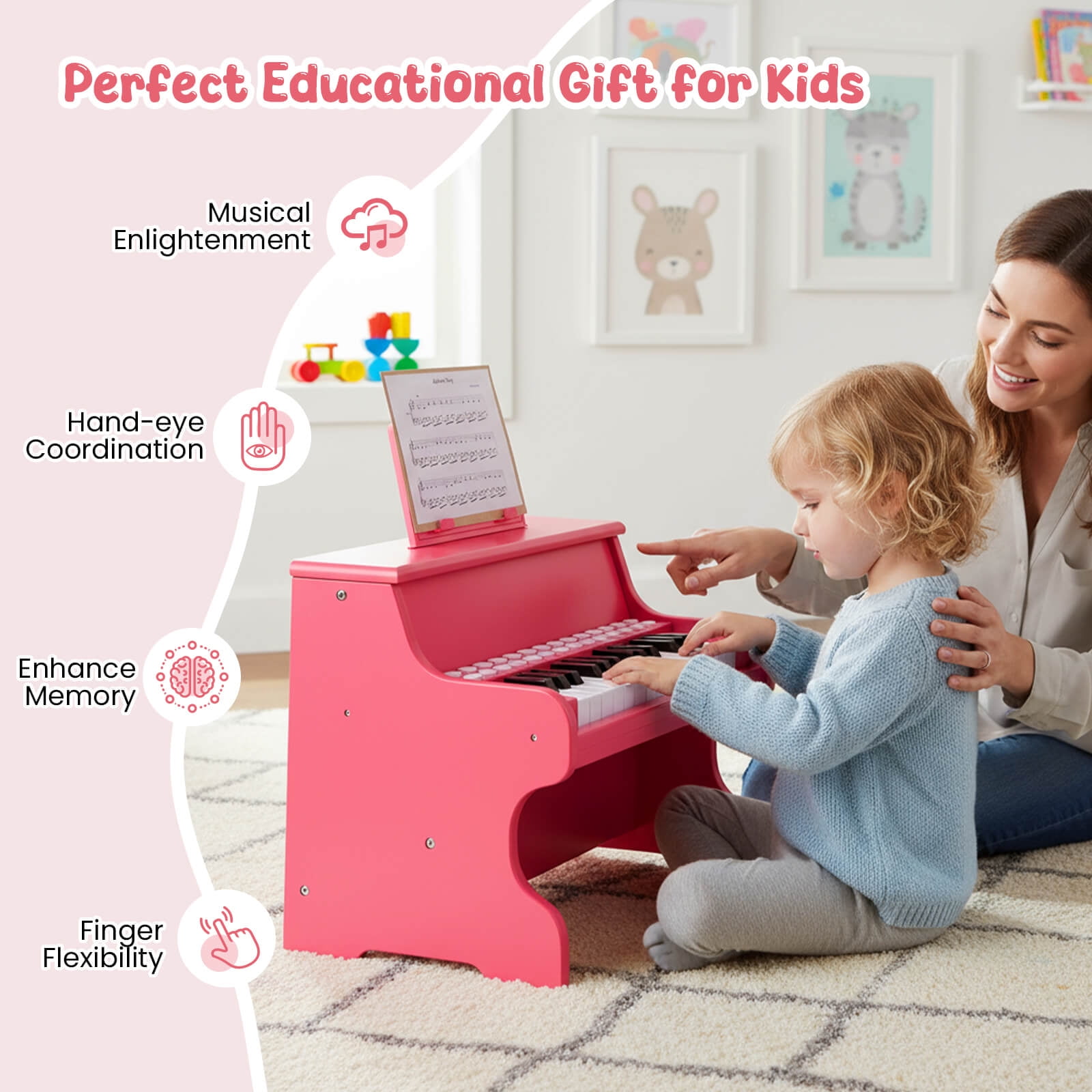 Infans 25 Keys Digital Piano w/Music Stand, Teaching Mode, Lighted Keys, 6 Instruments