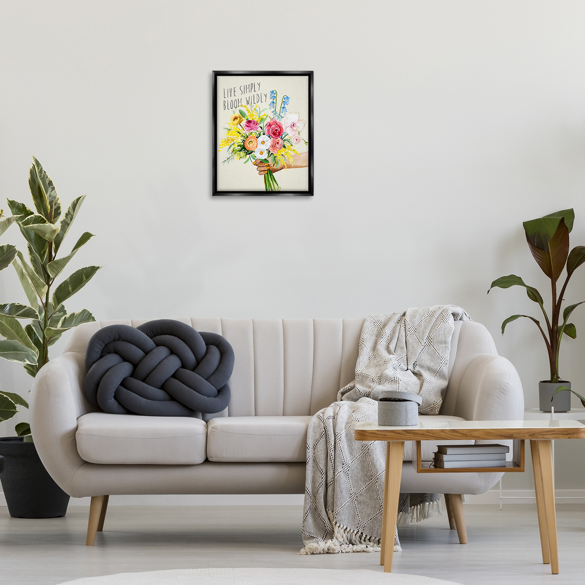 Stupell Industries Live Simply Bloom Wildly Botanical & Floral Painting Black Floater Framed Art Print Wall Art, 17 x 21