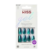 KISS Gel Fantasy Magnetic, Press-On Nails, Chameleon, Blue, Medium Coffin, 28 Count