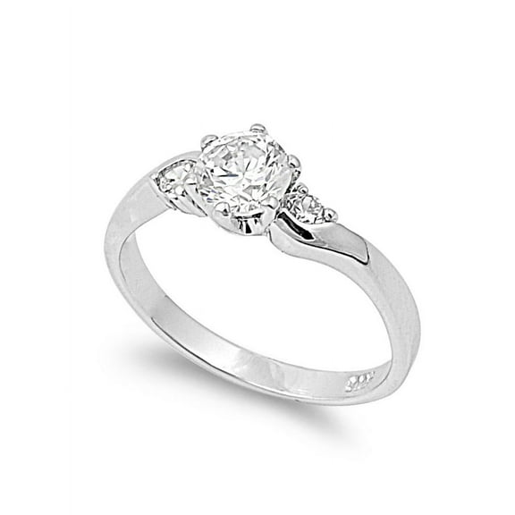 Round Center Engagement Cubic Zirconia Ring Sterling Silver 925