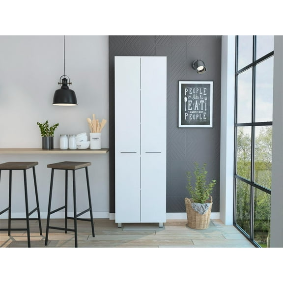 Tuhome Baleare Pantry Cabinet with Five Interior Shelves, Double Door Cabinet, Four Legs
