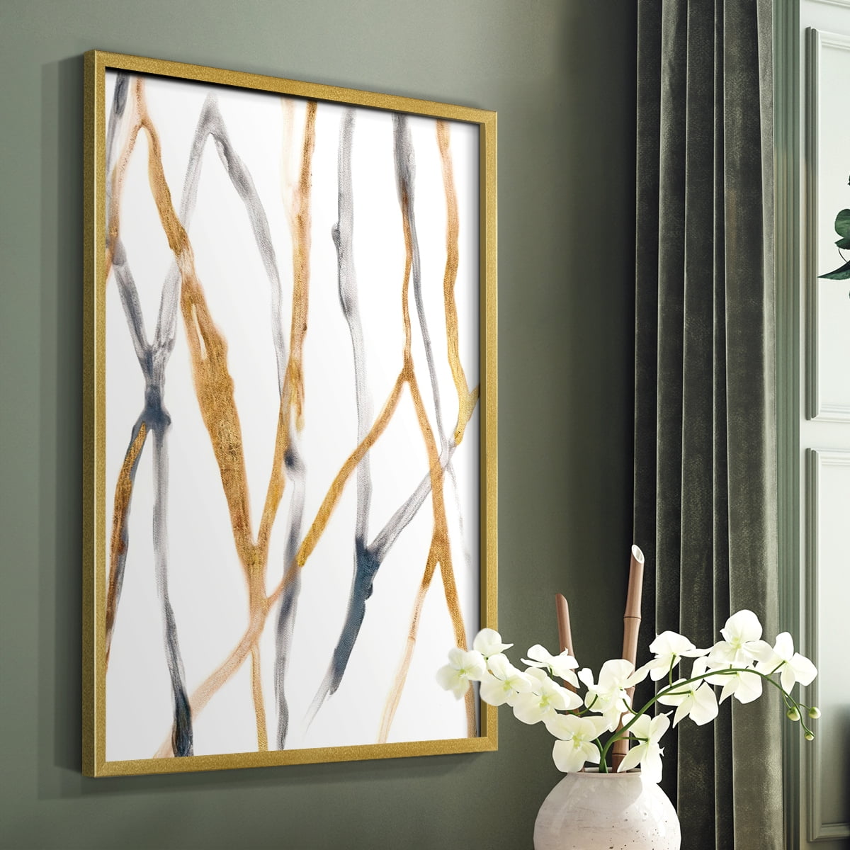 Runnel X Framed Print in Gold Solid Wood Framed Print No Nail Hanging