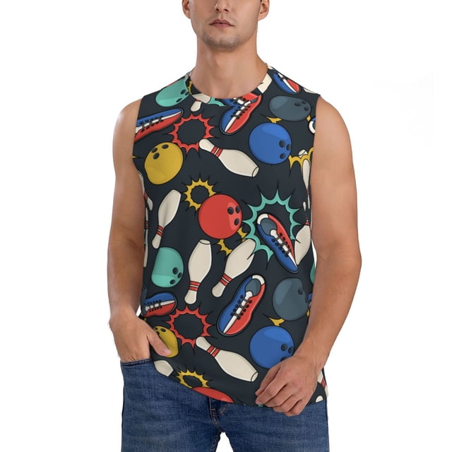 Bingfone Bowling Ball Pattern Men's Tank Tops Workout Sleeveless Tee Shirts Running Beach Tanks for Men-Large