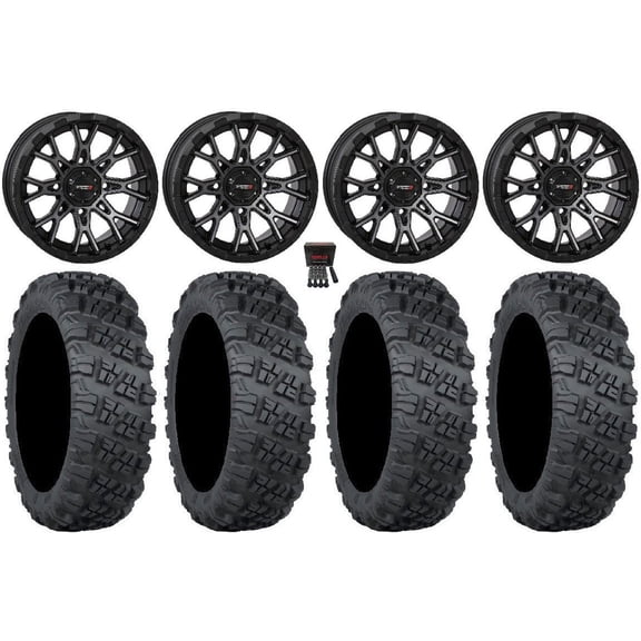 System 3 ST-6 14" Wheels Dark Tint 30" Versa Cross V3 Tires Can-Am Commander Maverick Renegade Outlander Defender