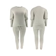 thumbnail image 3 of Fashnice Ladies Crop Sweatshirt And Pant Plus Size Jogger Set Crew Neck Two Piece Outfit Loose Fit Sports Tracksuit Sets Light Gray 3XL, 3 of 4
