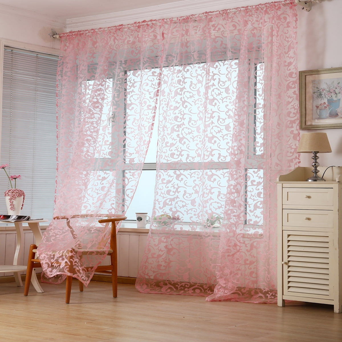 1xRomantic Floral Tulle Voile Door Window Curtain Drape Panel Scarf Valance 