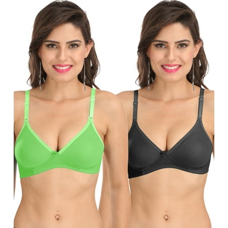 

Ossirrio Women s Everyday Non Padded Non Wired 3/4th Coverage T-Shirt Bra with Free Transparent Strap Black Green