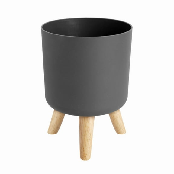 Piwvid Modern Elevated Plant Pots with Wooden Legs - Mid-Century Floor Standing Flower Pot for Living Room/Bedroom, Indoor Outdoor Decorative Planter with Drainage