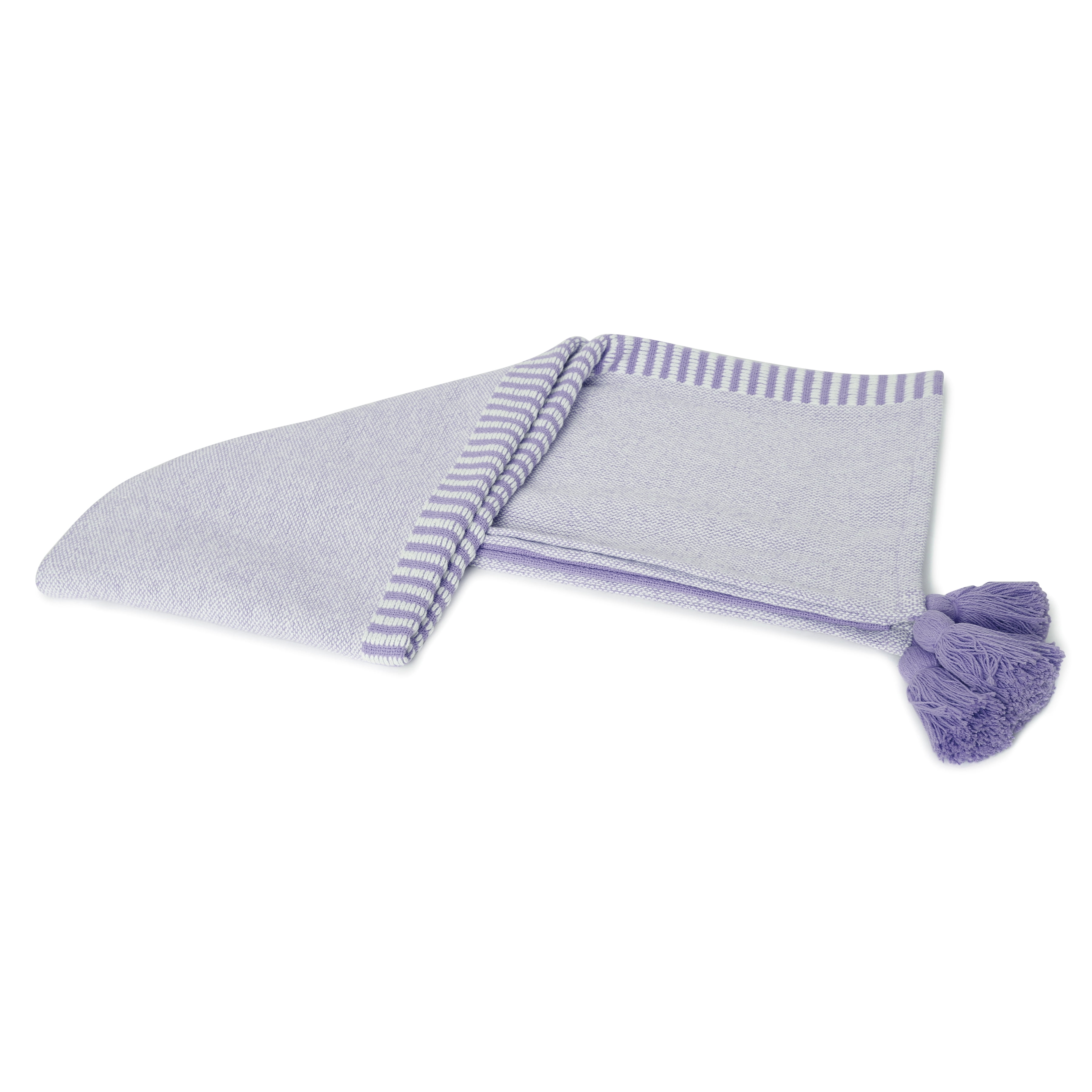 Ox Bay Rory Purple/White Striped Lightweight Cotton with Tassels Throw Blanket, 50" x 60"