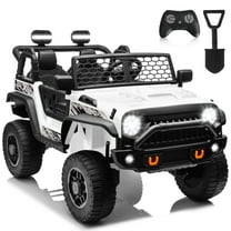 4x4 24V Ride on Truck Car with Remote Control & 2 Seater, 4x200W Motors, 9AH Battery Powered Electric Toys, 4 Spring Suspension, 3 Speeds, LED Lights, Bluetooth MP3 Music, Big Kids, White