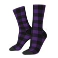 thumbnail image 1 of Balery Purple Black Plaid Calcetas Largas con Estampado para Hombre y Mujer – Suaves y Transpirables, Talla Única (US 5-11), 1 of 6