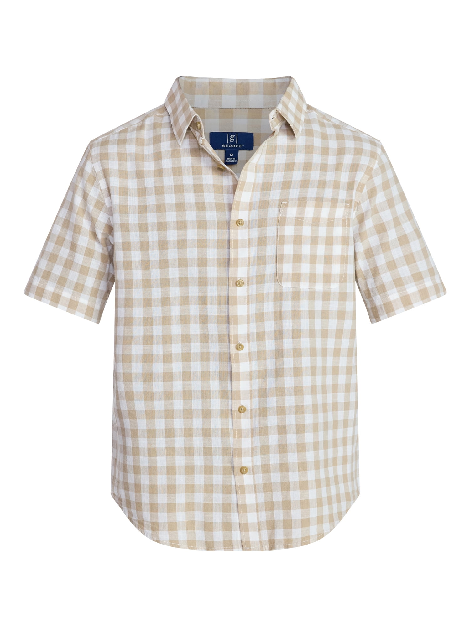 George Men's & Big Men's Modern Fit Poplin Button Up Shirt with Short Sleeves, Sizes XS-5XL