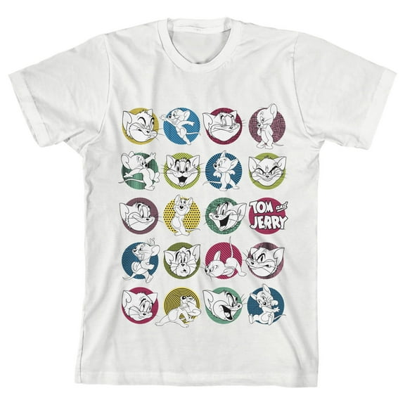 Tom & Jerry Classic Cartoon Characters Youth Boys White Short Sleeve Tee - S