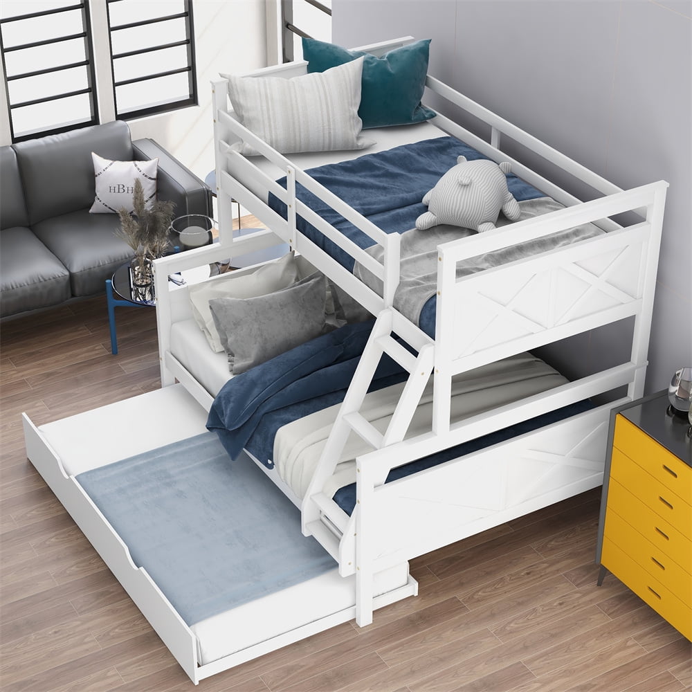 Twin Over Full Bunk Bed Solid Wood, Guest Room Bunk Beds