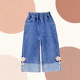 thumbnail image 4 of Pantalones vaqueros de longitud completa para niñas, pantalones rectos de pierna ancha para niños, pantalones holgados y versátiles con cintura elástica, pantalones de poliéster para niñas., 4 of 4