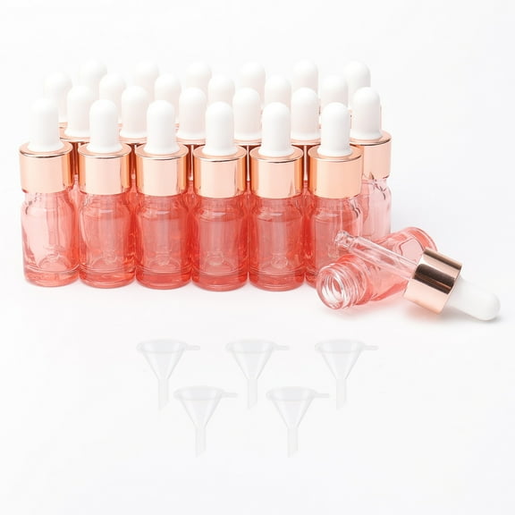 JIUWU Glass Dropper Bottles Perfume Aromatherapy Cosmetic Container Essential Oils Sample Mini Empty Dropper Bottles with Rose Gold Metal Cap 25PCS 5ml