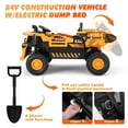 thumbnail image 4 of JOYLDIAS 24V Powered Ride on Dump Truck Construction Vehicles with 2 Seaters, Electric Dump Bed, 4 Engines, 3 Speeds, Shovel, Remote Control, Music, Bluetooth (Yellow), 4 of 9