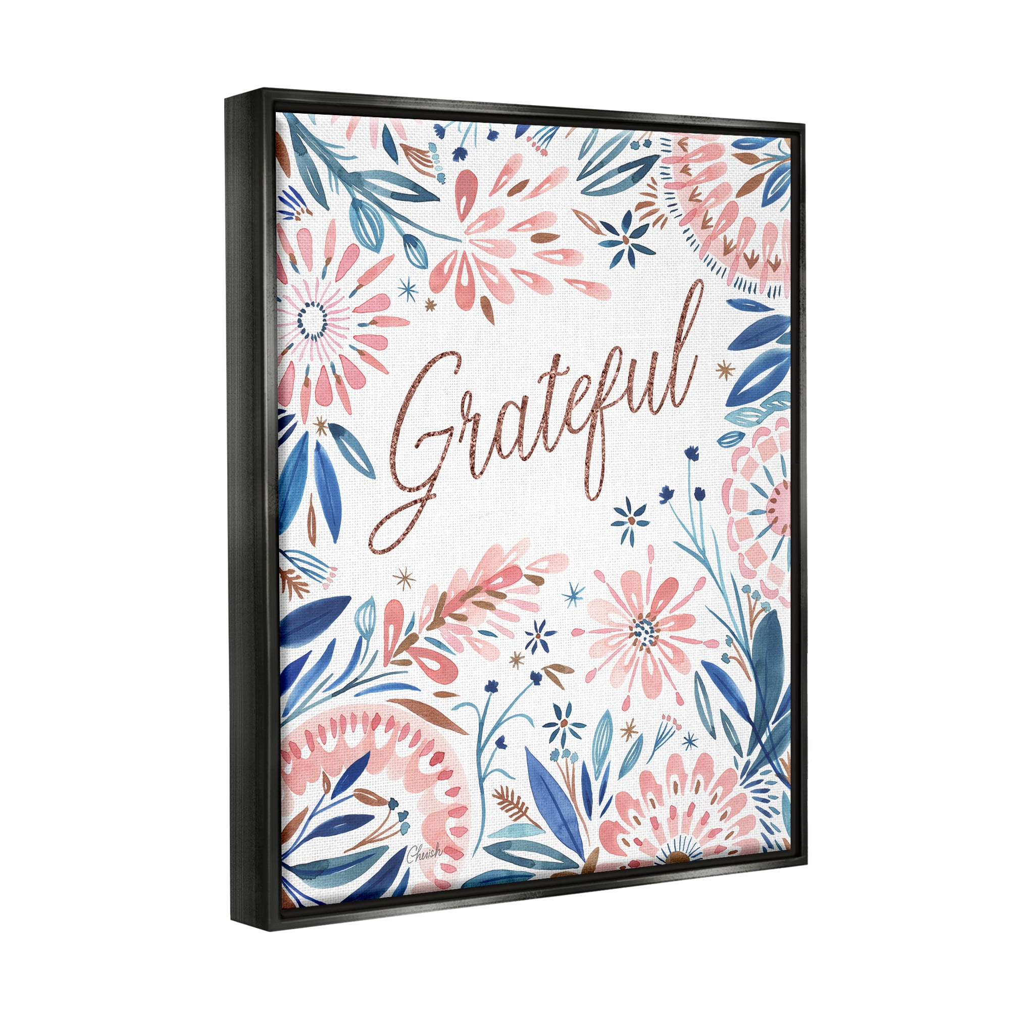 Stupell Grateful Pink Floral Blossoms Botanical & Floral Painting Black Floater Framed Art Print Wall Art