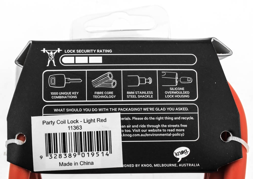 Knog Party Coil 1300mm Coiled Cable Bike Lock 10mm Braided Steel Red NEW