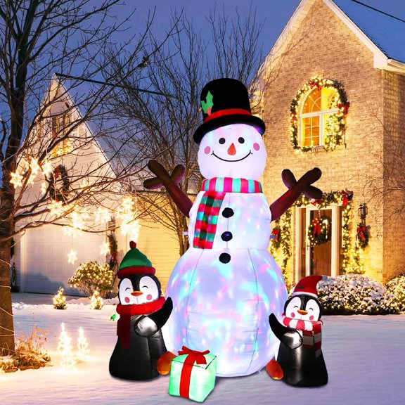 Pingüinos hinchables navideños con forma de muñeco de nieve, 180 cm, con luces