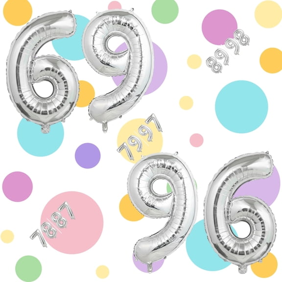 Silver 69/96 Number Foil Balloon 32" - Self-Seal Helium or Air Inflation Mylar Balloons for 69th/96th Birthday, Anniversary, Graduation Party Decor