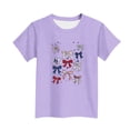thumbnail image 5 of Freshbabe Kids Girls 4Th Of July Coquette Bows Print Short Sleeve Crew Neck T-Shirt, Red White Blue Bow Casual Summer Top For Independence Day，Size3-15, 5 of 6