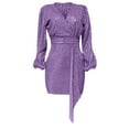 thumbnail image 3 of IROINNID Formal Dress for Women Wedding Guest Evening Party Formal Dress Spring And Summer V-Neck Solid Cotton And Linen Pocket Long Sleeved Dress,Purple, 3 of 5