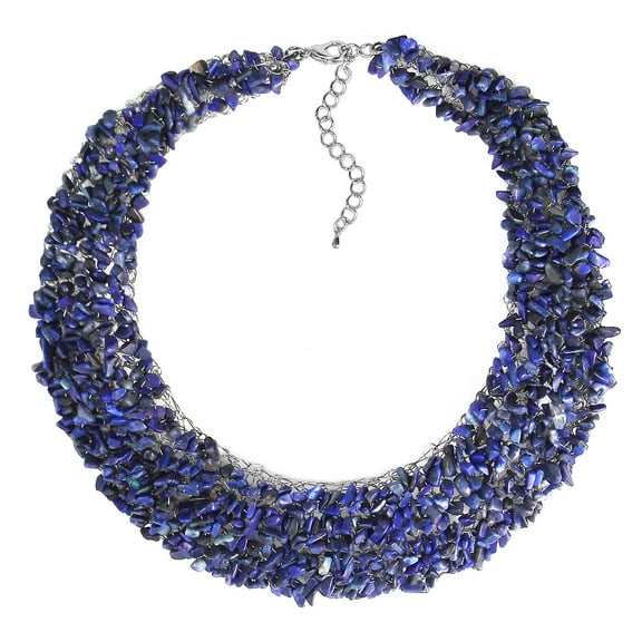 Collared Cluster Genuine Navy Blue Lapis Bead Wire Works Necklace