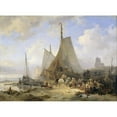 thumbnail image 2 of Wijnand Nuijen 18x14 Black Ornate Wood Framed Double Matted Museum Art Print Titled - Fishing Boats on the Beach with Fishermen and Women Sorting the Catch (1835), 2 of 5