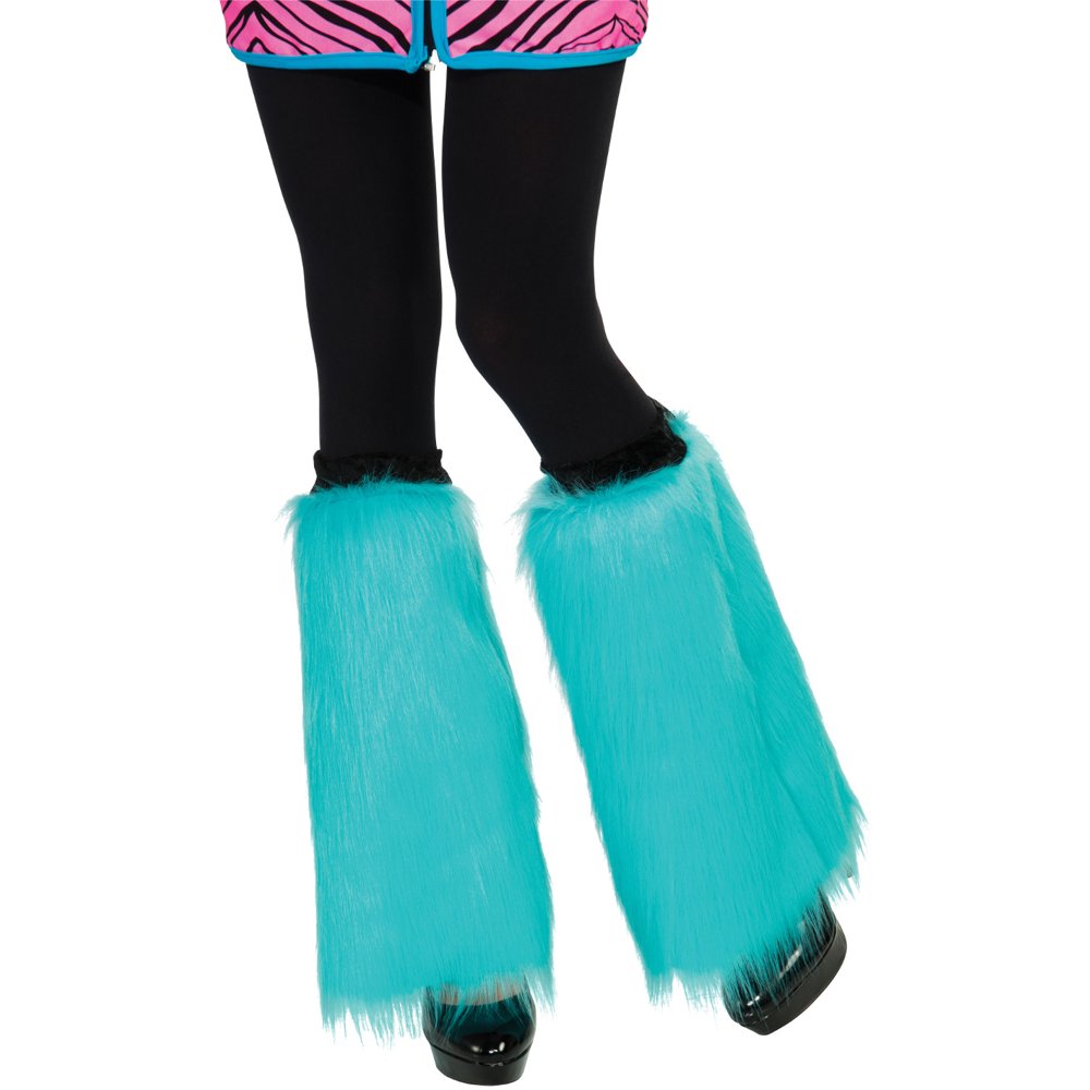 Women Rave Diva Costume Neon Aqua Blue Furry Fuzzy Fluffy Leg Warmers