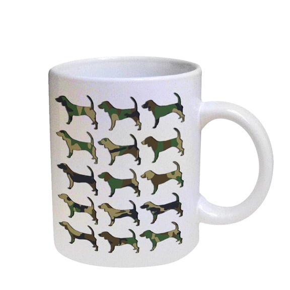 KuzmarK Coffee Cup Mug Pearl Iridescent White - Bloodhound Camoflauge