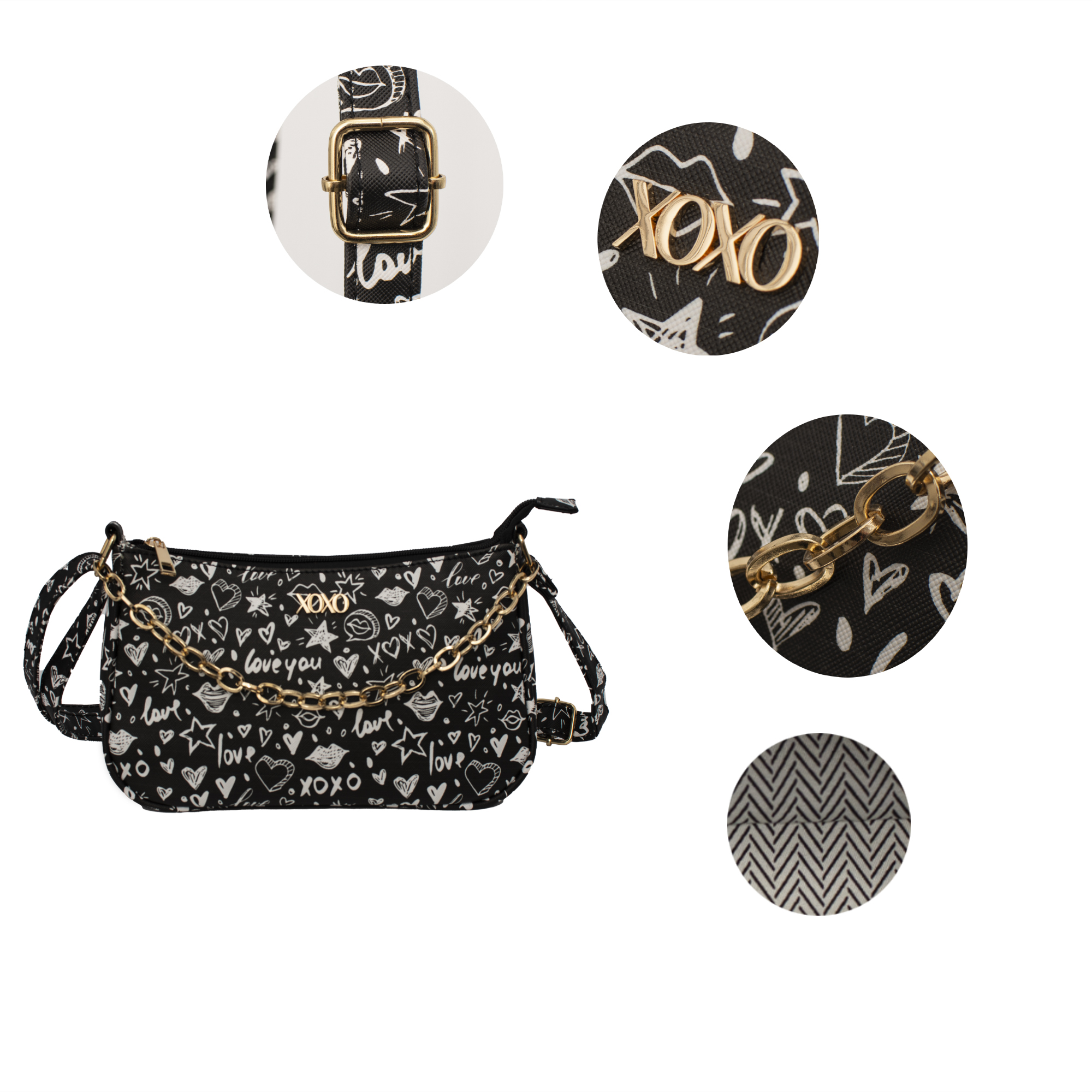 XOXO Women's Vegan Leather Everyday Large Black Graffeti Print Cross Body Handbag