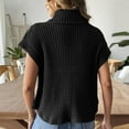 thumbnail image 4 of Sweater Vest for Women Trendy Flowers Ribbed Turtleneck Loose Knit Pullover Outerwear with Side Buttons (One Size, Black), 4 of 6