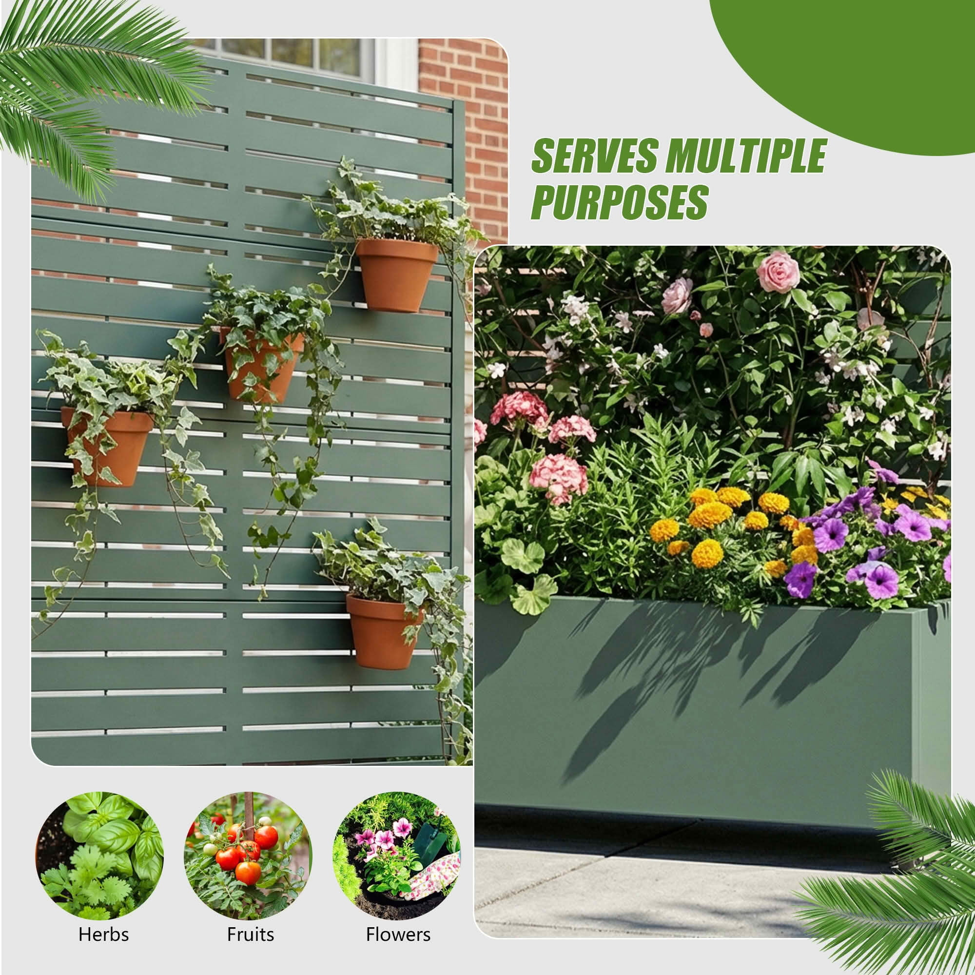 MAYEERTY 72x35x16 Inch Dark Green Metal Rectangular Planter Box with Trellis, 5 Piece Set for Outdoor Garden & Patio