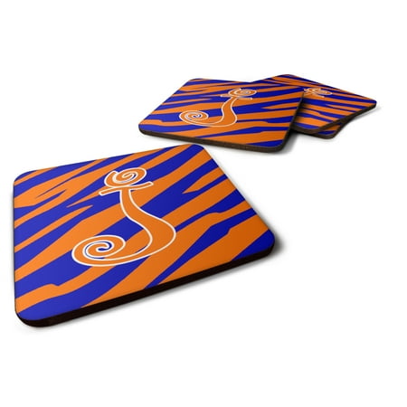 

Carolines Treasures CJ1036-JFC Letter J Initial Tiger Stripe Blue and Orange Foam Coaster Set of 4 3 1/2 x 3 1/2