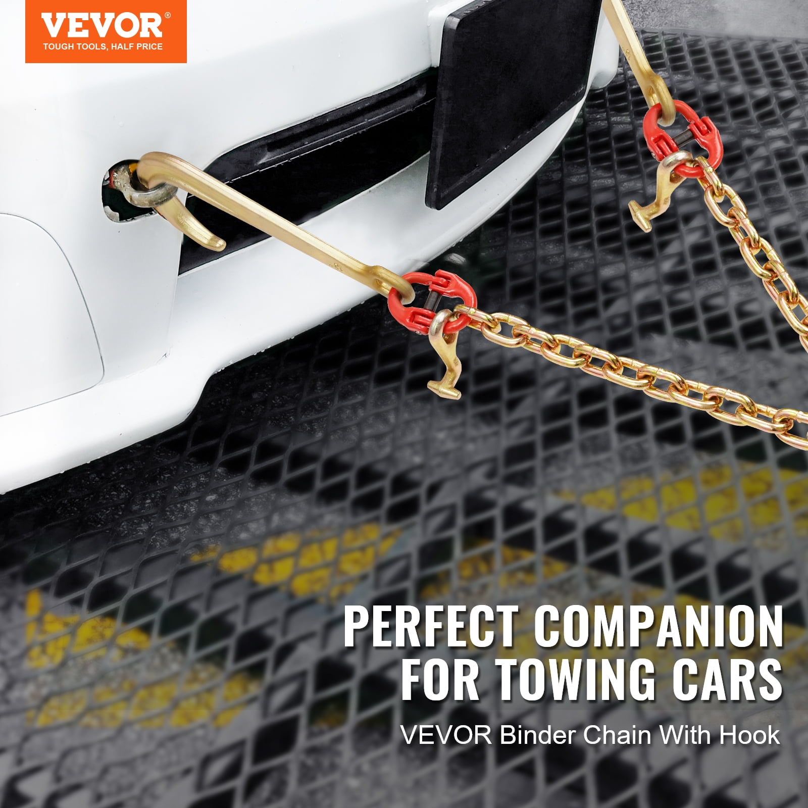 VEVOR G80 V Bridle Chain,3/8" x 2' Towing Chain Bridle with 15" J Hooks, T Hooks & Grab Hooks, Heavy Duty Transport Tow Chain Bridle with 7800 lbs Safe Working Load for Flatbed Truck Wrecker Recovery