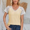 thumbnail image 4 of Raeneomay Cap Sleeve Tops for Women Versatile and Comfortable V-Neck Short Sleeved Lace Patchwork Top, 4 of 6