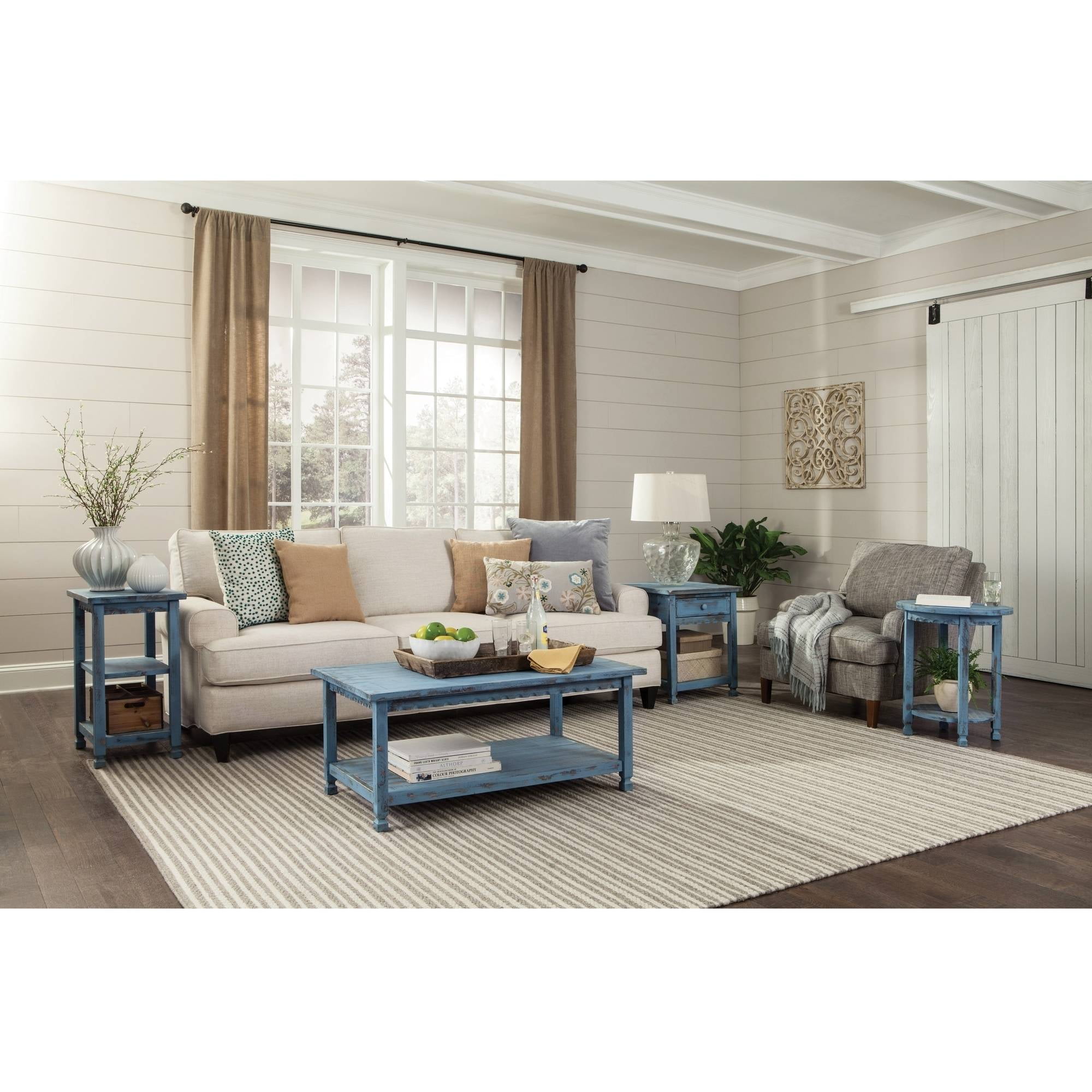 Alaterre Furniture Country Cottage End Table, Rustic Blue Antique Finish