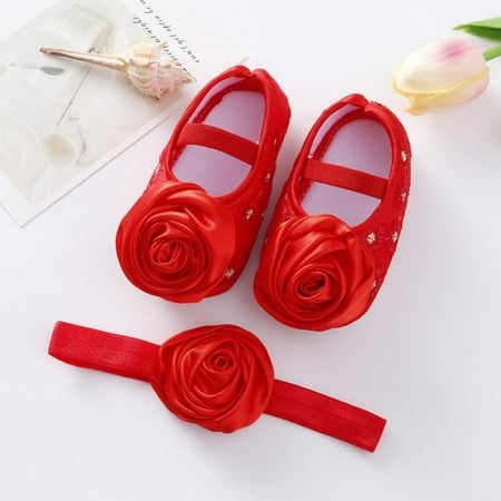 

Bullpiano Infant Baby Girl Shoes Baby Girls Flat Crib Shoes & Headband Set Princess Wedding Dress Shoes Crib Shoe for Newborns Infants Babies 0-12M