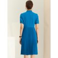 thumbnail image 4 of Vestido camisero de media solapa para mujer, manga corta, volantes, cuello simulado, plisado, midi, con cinturón Azul Brillante S, 4 of 5