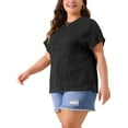 thumbnail image 4 of Blusas casuales de punto sólido de cuello redondo y manga corta para mujeres de tallas grandes Agnes Orinda 1X negras, 4 of 6